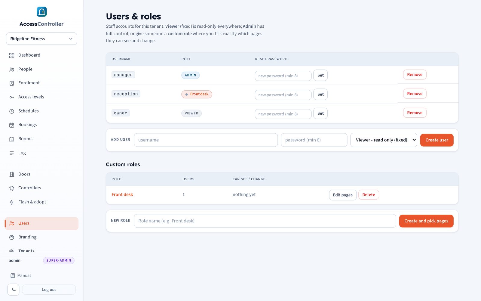 Users list with roles