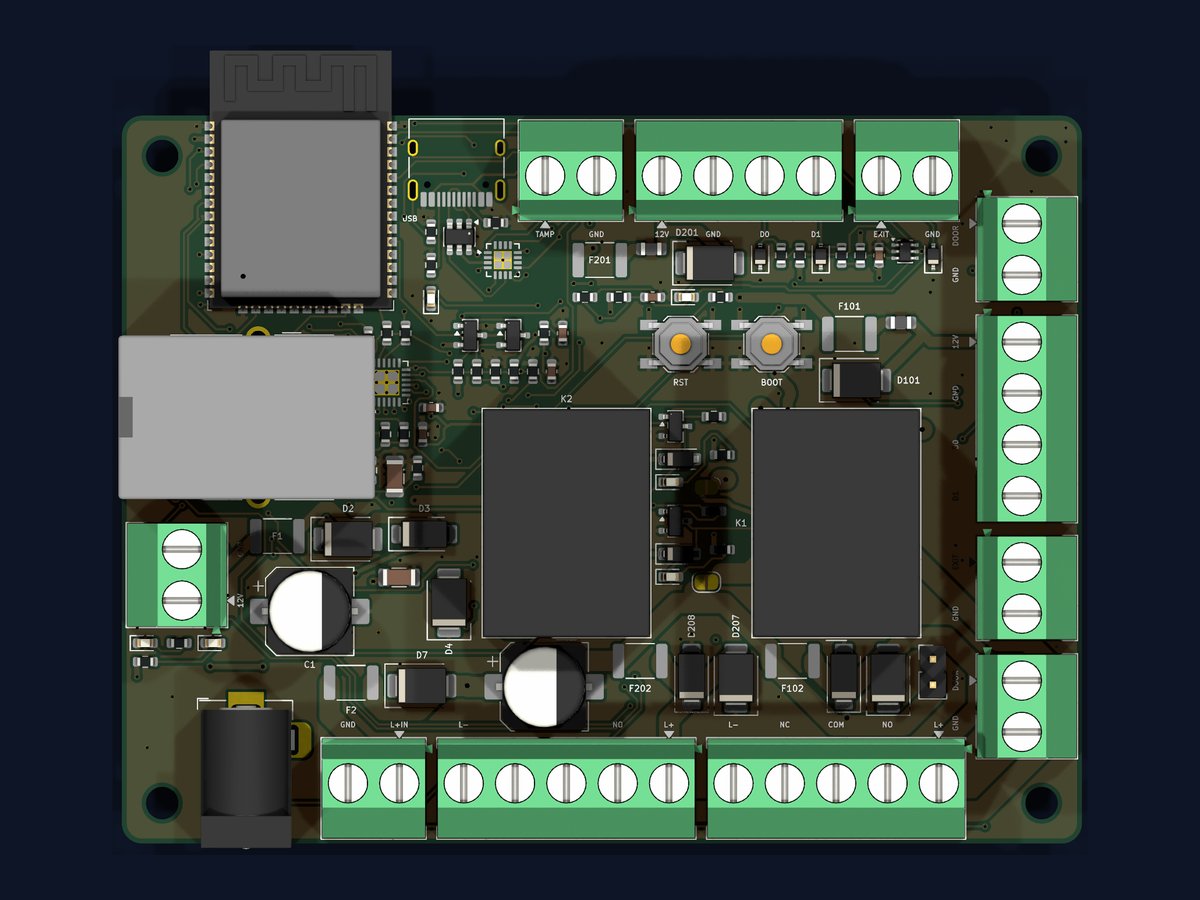Wired dual-door build: two relays, both sets of door terminals, network socket fitted